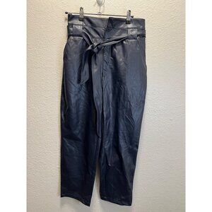 Bailey/44 Womens Faux Leather High-Waisted Belted Pants Medium Navy Blue
